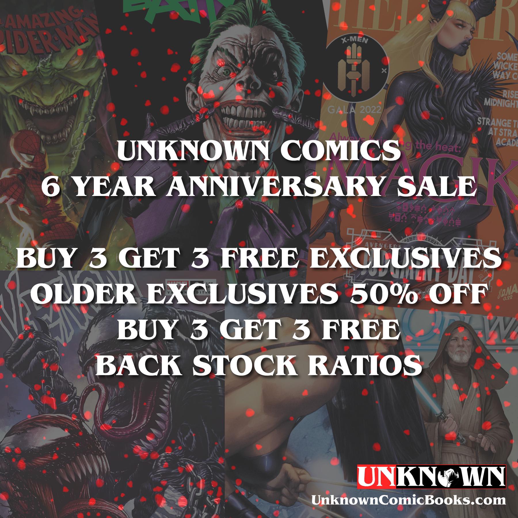 K . 3 Y ..'o A .c .". PN s F g LA e - '.. Q. UNKNOWN comics R YEAR ANNIVERSARY SALE BUY 3 GET 3 FREE EXCLUSIVES. OLDER EXCLUSIVES 50o OFF 5 BUYSGETEFKEE ;: BACK STOCK RATroS b :-"'-'.. . R e .o;.'-' e 4 L - N - N S TR UNKN'WN RGP - ",.". g !.kikownCo;nicBooks.com Ny A ! , 
