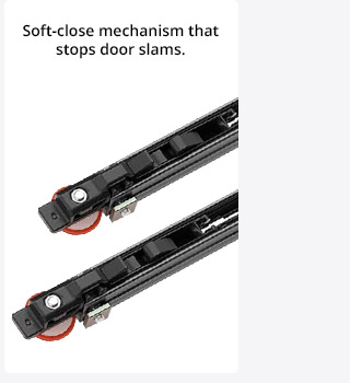 Soft-close mechanism that stops door slams.